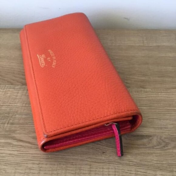GUCCI Swing Long Wallet in Vibrant Orange Leather with Pink Interior 354498 2067 - Picture 5 of 12